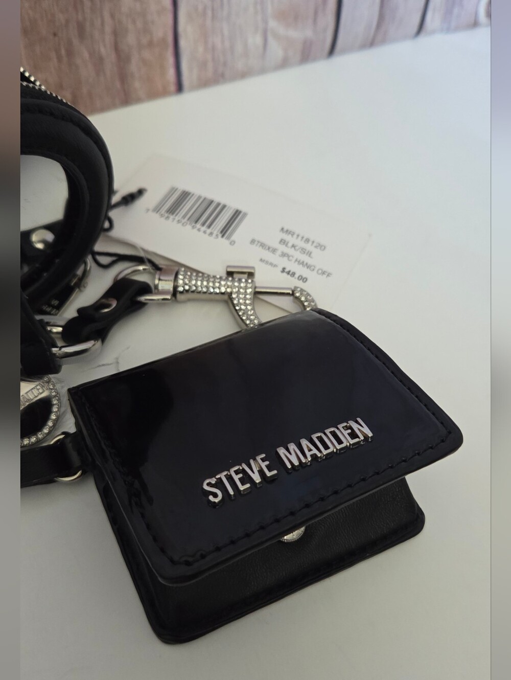 Steve Madden Black Keychain Coin Purses With Compact Mirror 3pc NWT - Picture 8 of 14